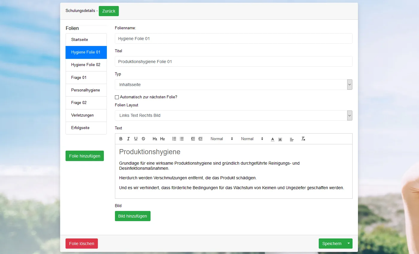 Screenshot: Schulungseditor in CAMPUS